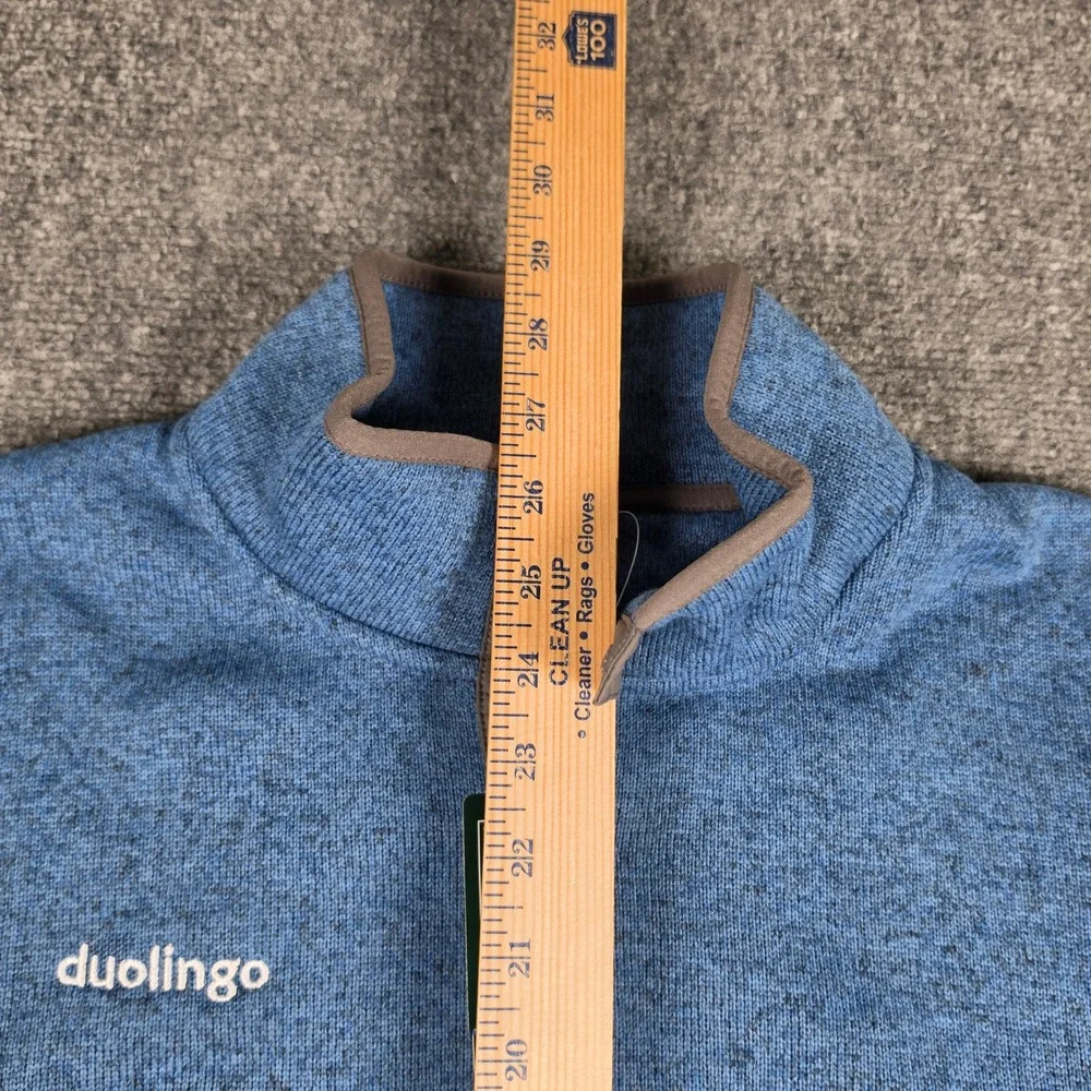 LL Bean Sweater Fleece Pullover Mens L Blue Duolingo Logo Snap Neck 506446 NWT